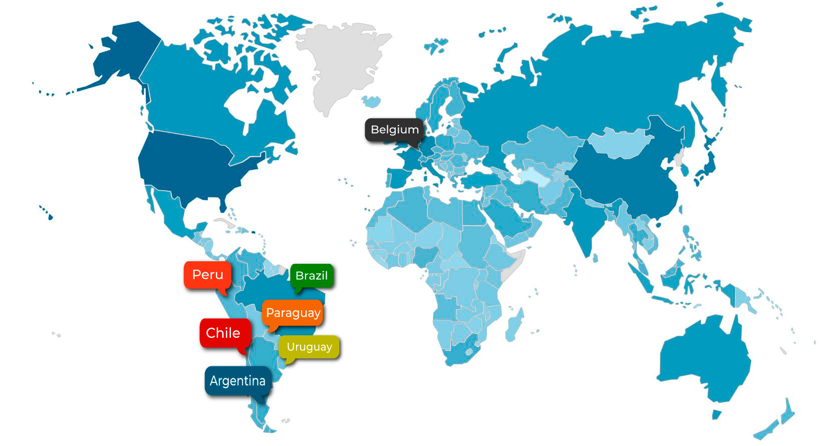 Argentina Brasil Chile Bélgica Paraguai Peru Uruguai